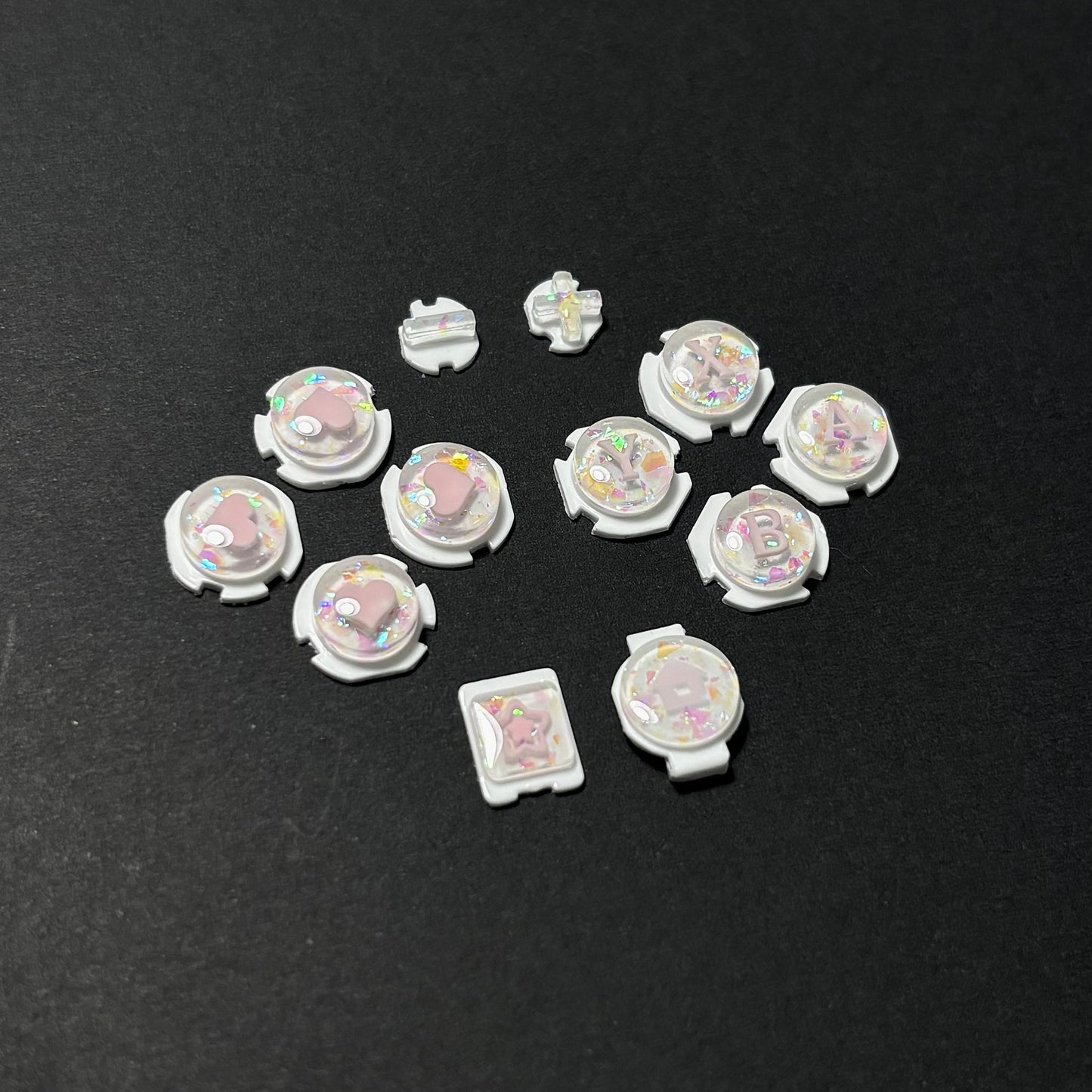 White Opal Heart Resin Buttons for Nintendo Switch