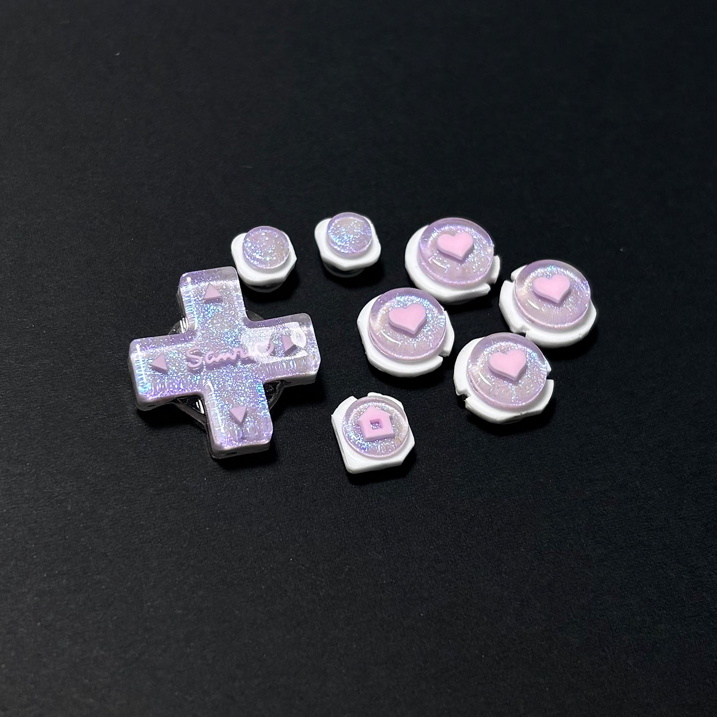 Lavender Heart Glitter Resin Buttons for New 2DS XL