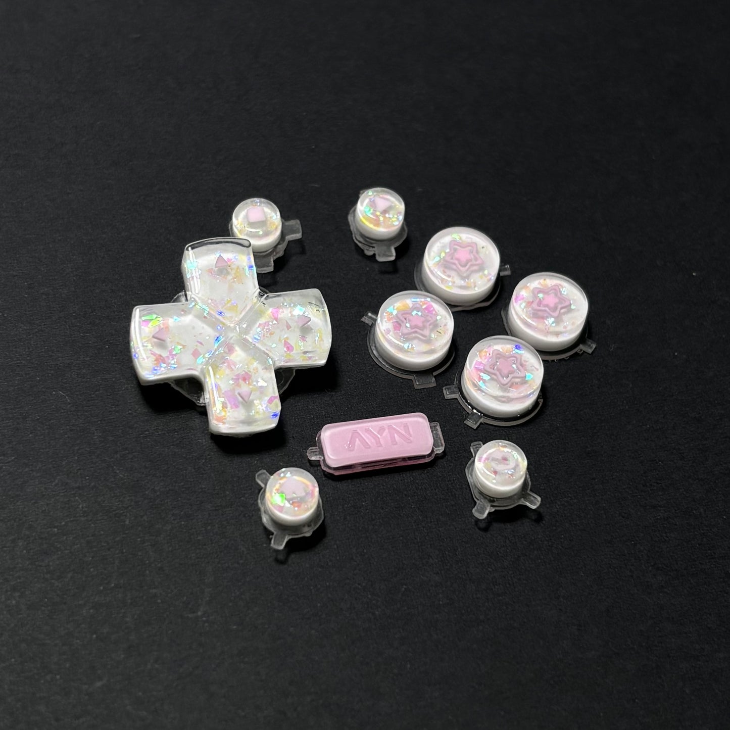 Pink Opal Star Buttons & Paw Thumbstick Caps for AYN Thor