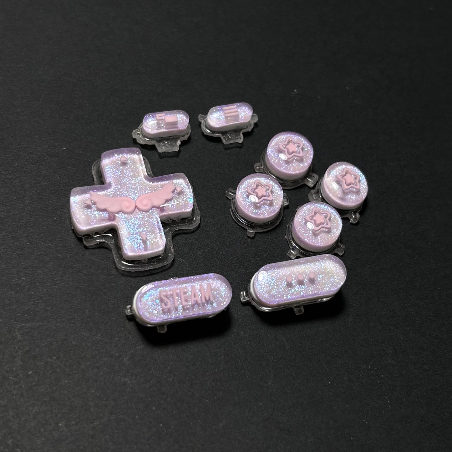 Pink & Purple Wing and Star Buttons with Blue Glitter for Steam Deck