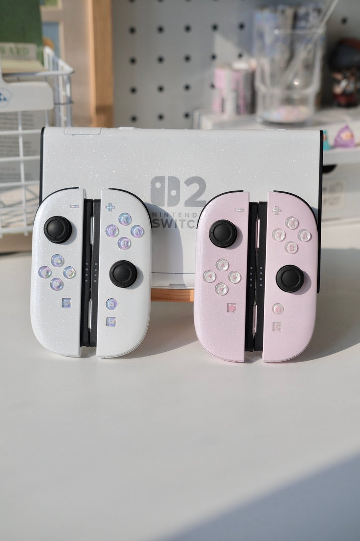 Custom Switch 2 Joycons Pink & White Glittery Handmade Shell & Buttons