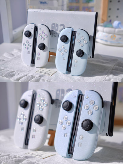 Custom Switch 2 Joy-Con  White & Blue Glittery Handmade Shell & Buttons