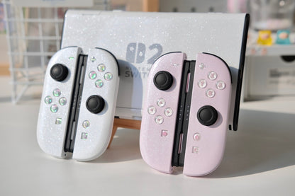 Custom Switch 2 Joycons Pink & White Glittery Handmade Shell & Buttons