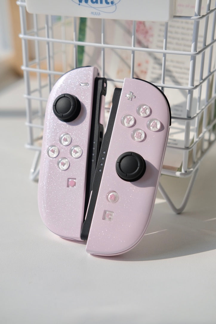 Custom Switch 2 Joycons Pink & White Glittery Handmade Shell & Buttons