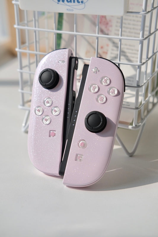 Custom Switch 2 Joycons Pink & White Glittery Handmade Shell & Buttons