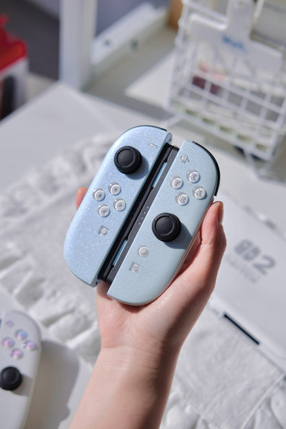 Custom Switch 2 Joy-Con  White & Blue Glittery Handmade Shell & Buttons
