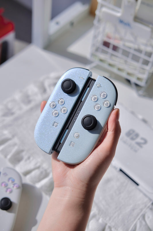 Custom Switch 2 Joy-Con  White & Blue Glittery Handmade Shell & Buttons