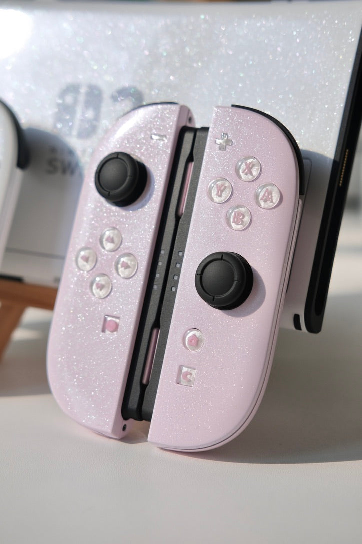 Custom Switch 2 Joycons Pink & White Glittery Handmade Shell & Buttons
