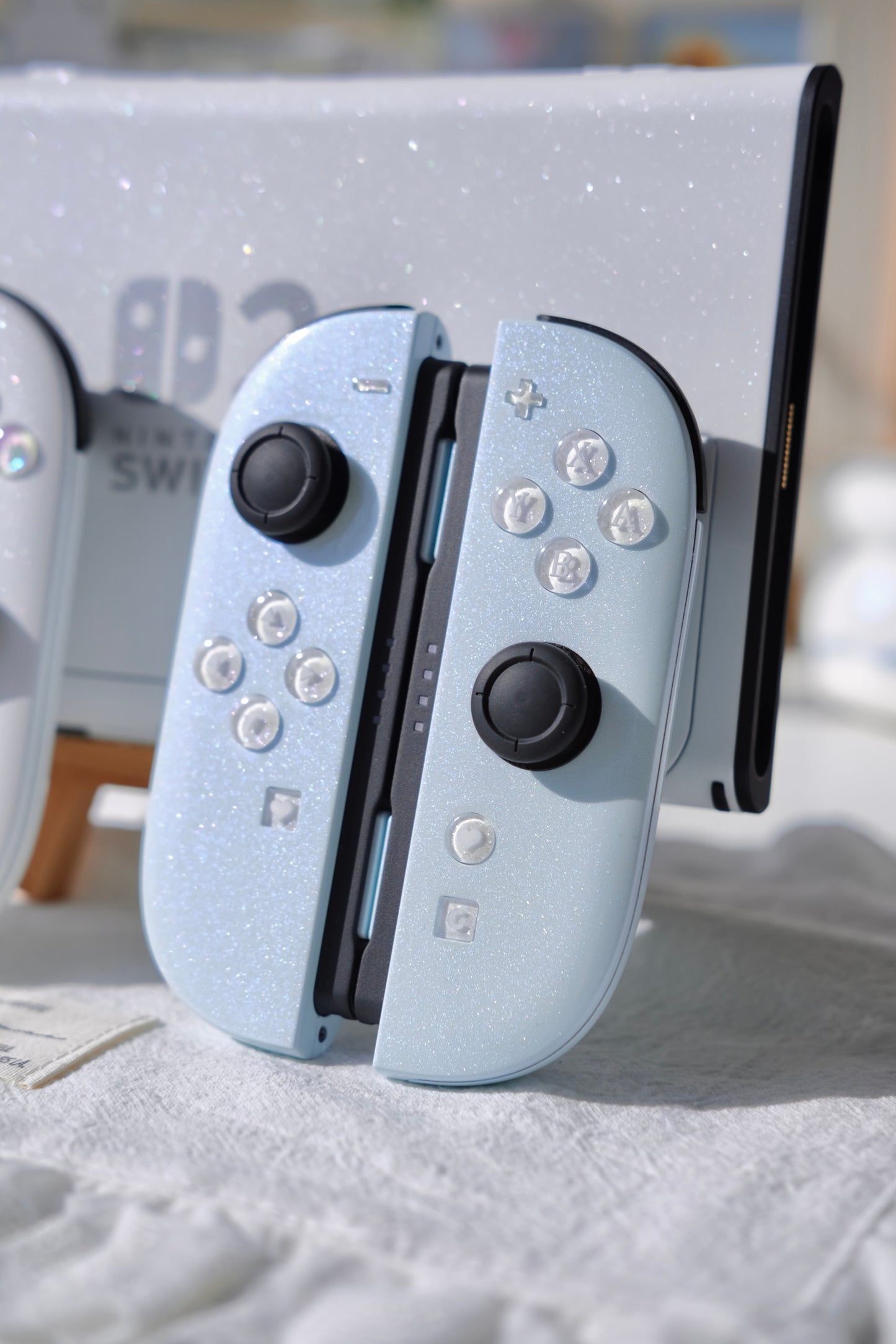 Custom Switch 2 Joy-Con  White & Blue Glittery Handmade Shell & Buttons