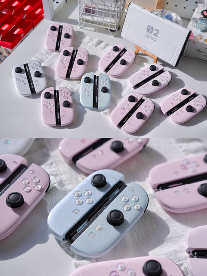 Custom Switch 2 Joy-Con  White & Blue Glittery Handmade Shell & Buttons