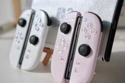 Custom Switch 2 Joycons Pink & White Glittery Handmade Shell & Buttons