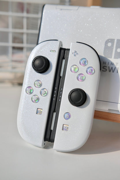Custom Switch 2 Joycons Pink & White Glittery Handmade Shell & Buttons