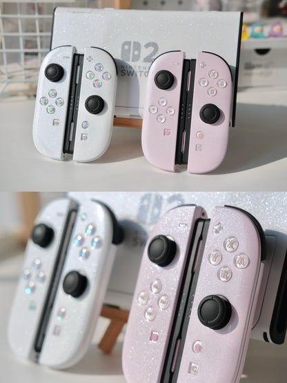 Custom Switch 2 Joycons Pink & White Glittery Handmade Shell & Buttons