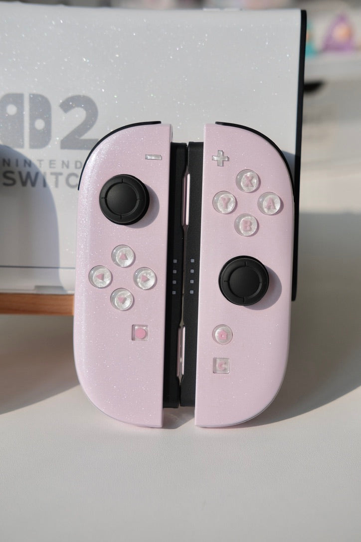 Custom Switch 2 Joycons Pink & White Glittery Handmade Shell & Buttons