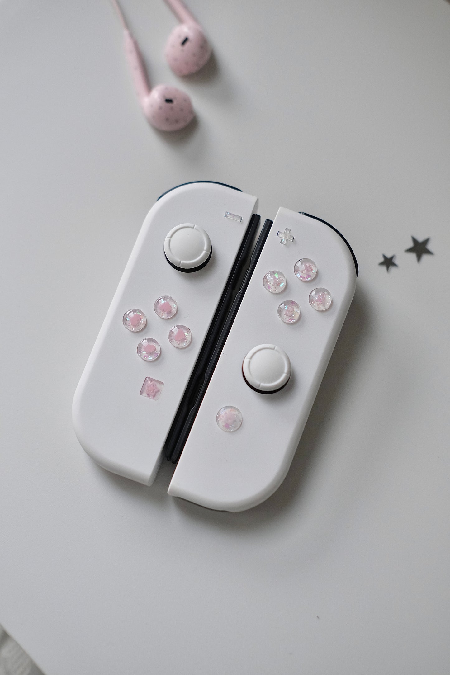 White Opal Heart Resin Buttons for Nintendo Switch