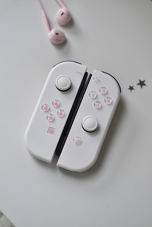 White Opal Heart Resin Buttons for Nintendo Switch