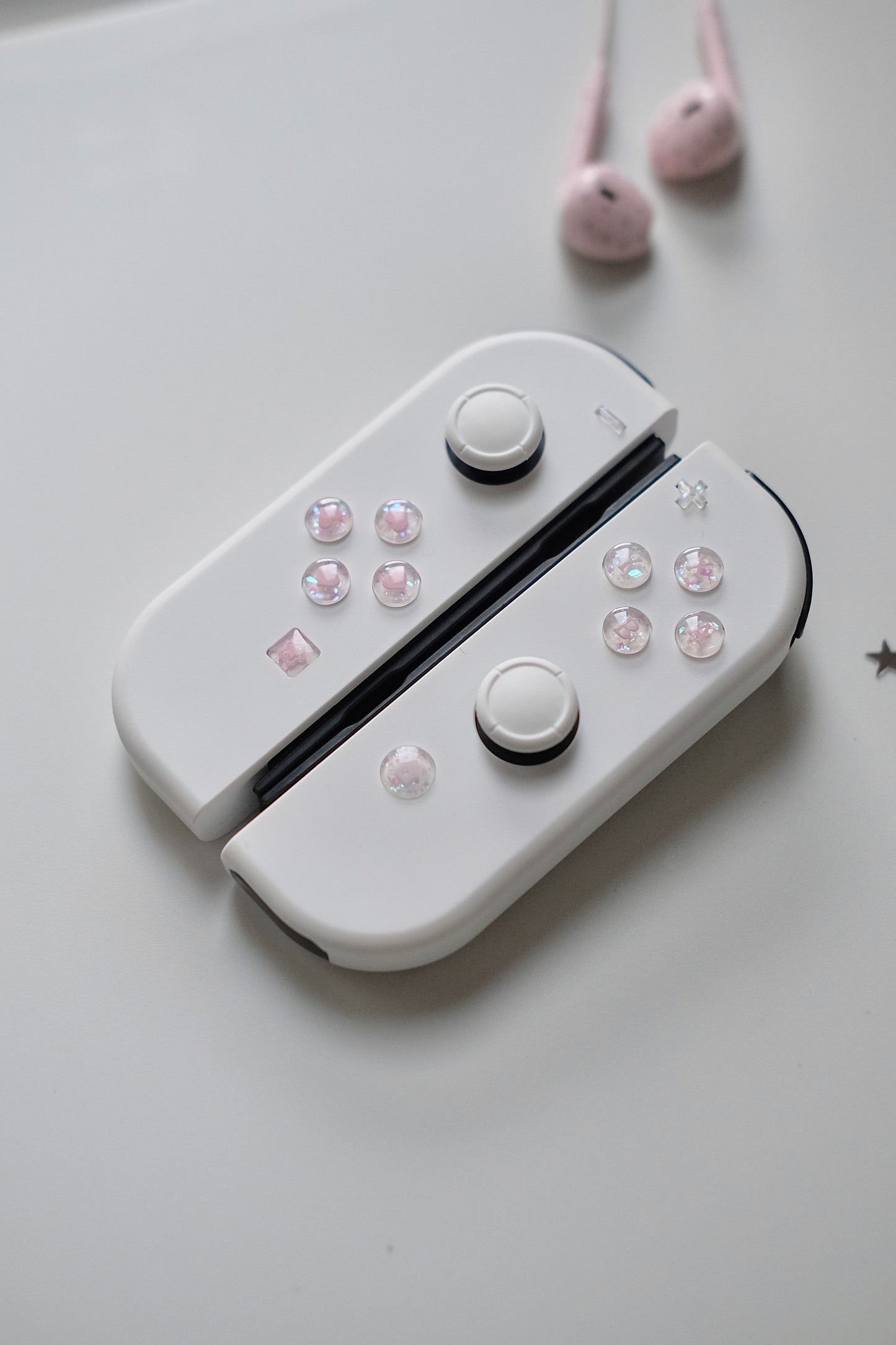 White Opal Heart Resin Buttons for Nintendo Switch