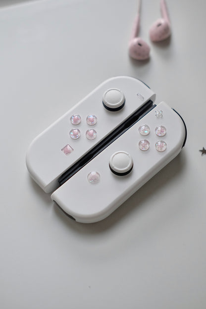 White Opal Heart Resin Buttons for Nintendo Switch