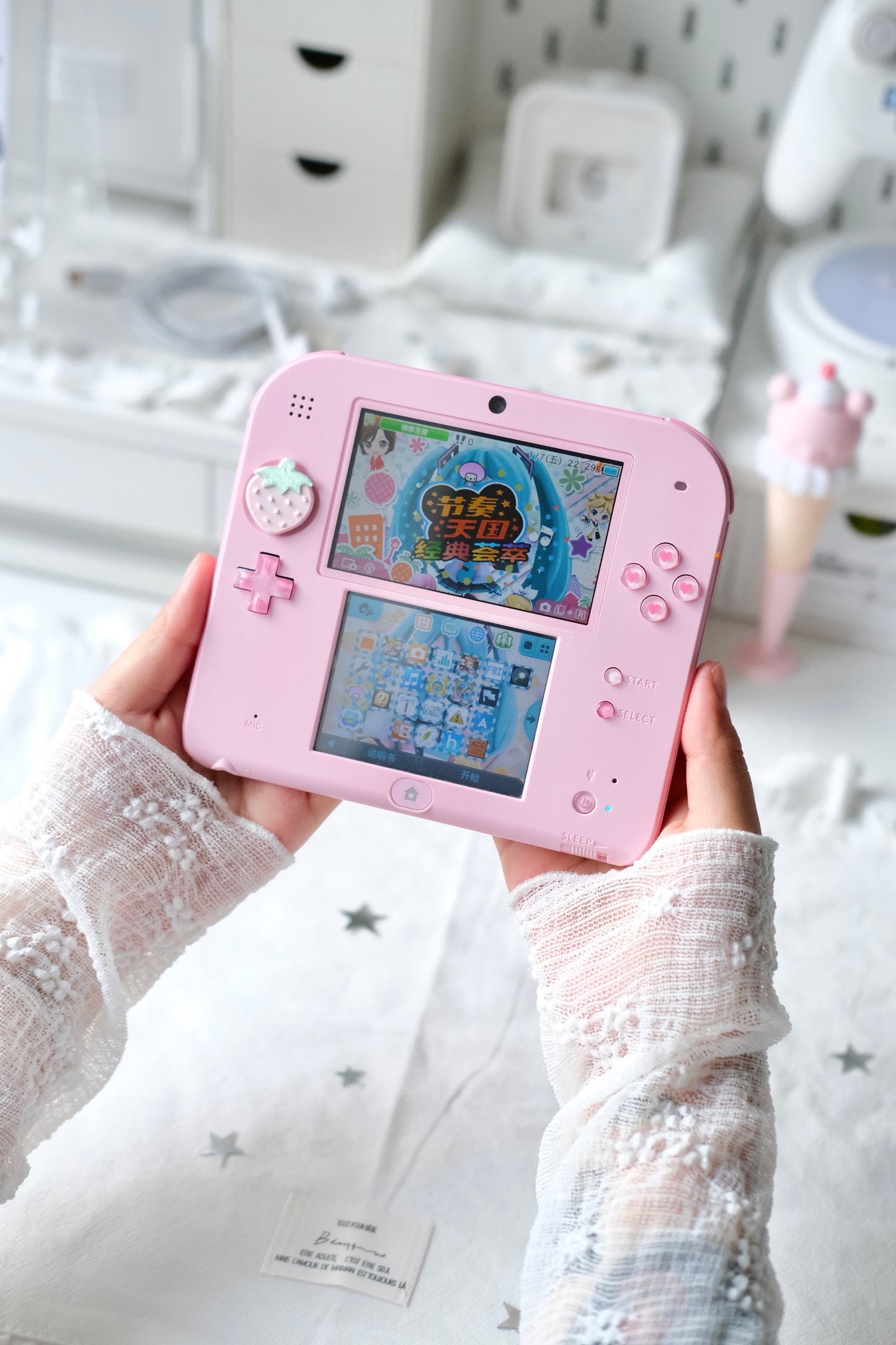 Pink Glitter Heart Buttons for Nintendo 2DS