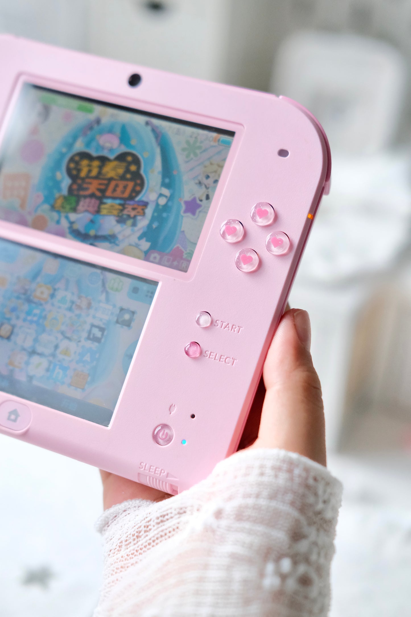 Pink Glitter Heart Buttons for Nintendo 2DS
