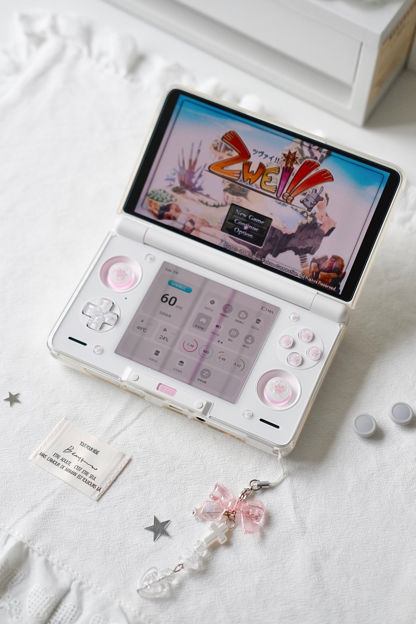 Pink Opal Star Buttons & Paw Thumbstick Caps for AYN Thor