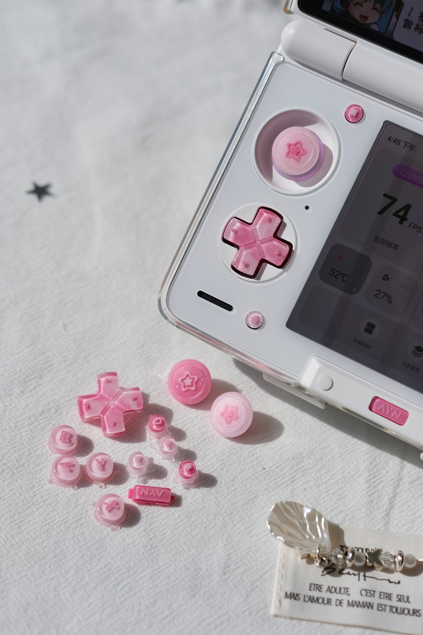 Pink Candy Buttons & Two-Tone Star Thumbstick Caps for AYN Thor