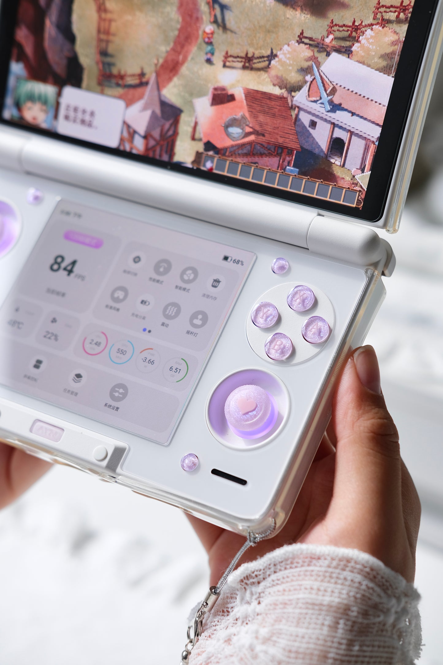 Lavender Dream Heart Buttons & Blue Sparkle Thumbstick Caps for AYN Thor
