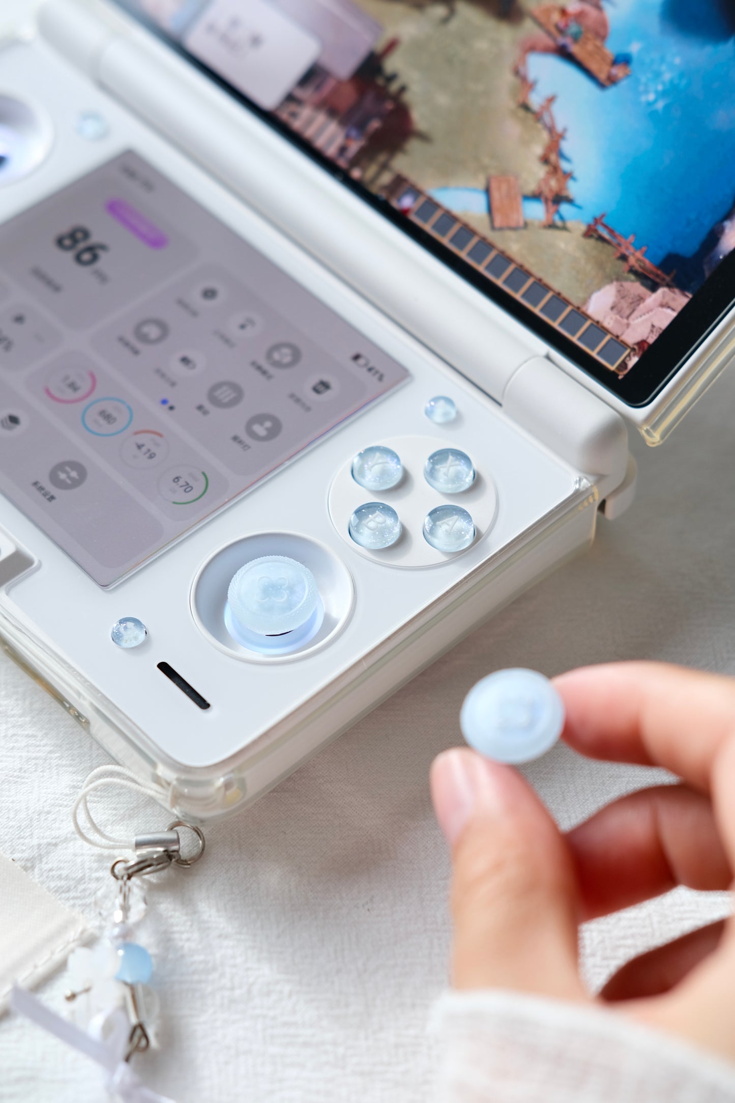Crystal Moon Jellyfish Buttons & Aqua Glitter Thumbstick Caps for AYN Thor