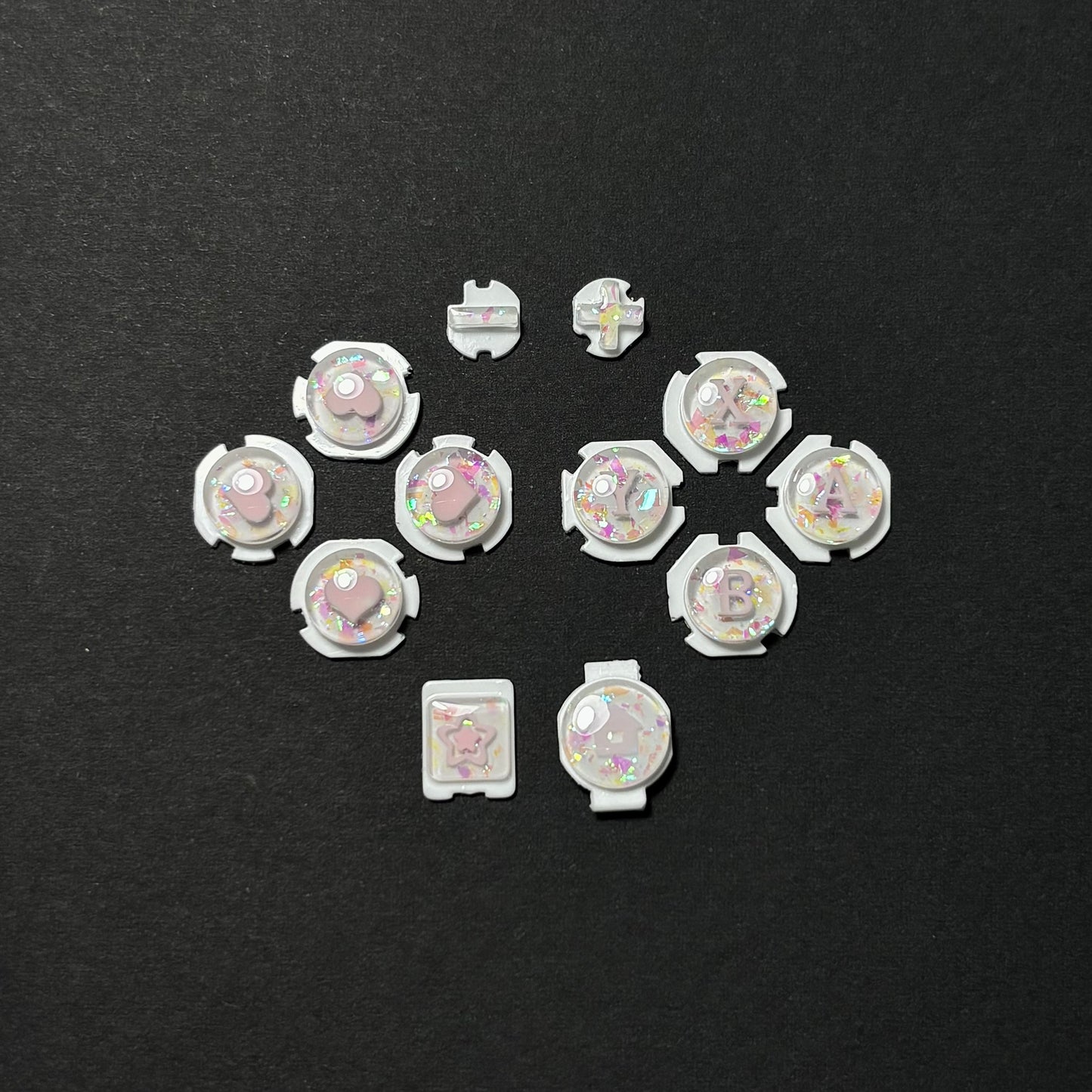 White Opal Heart Resin Buttons for Nintendo Switch