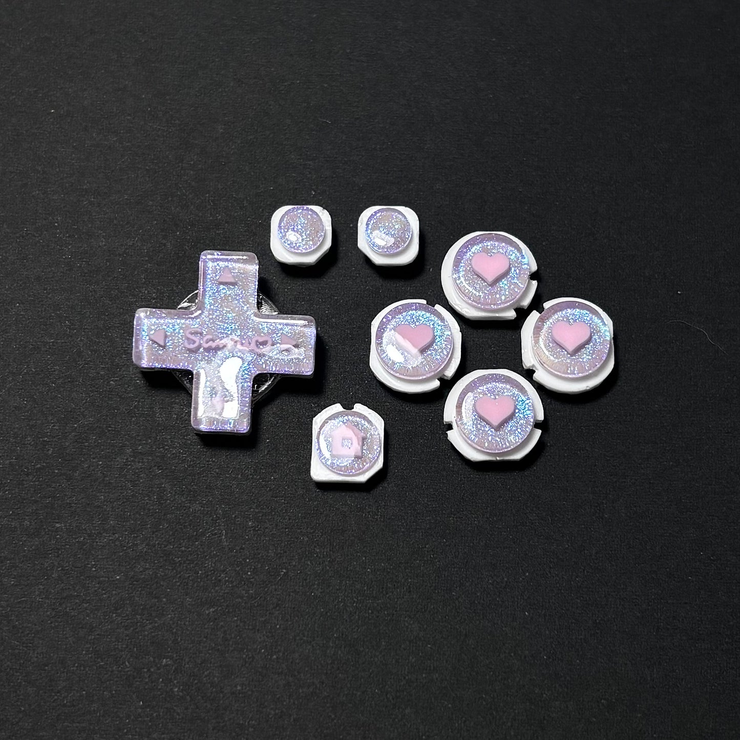 Lavender Heart Glitter Resin Buttons for New 2DS XL