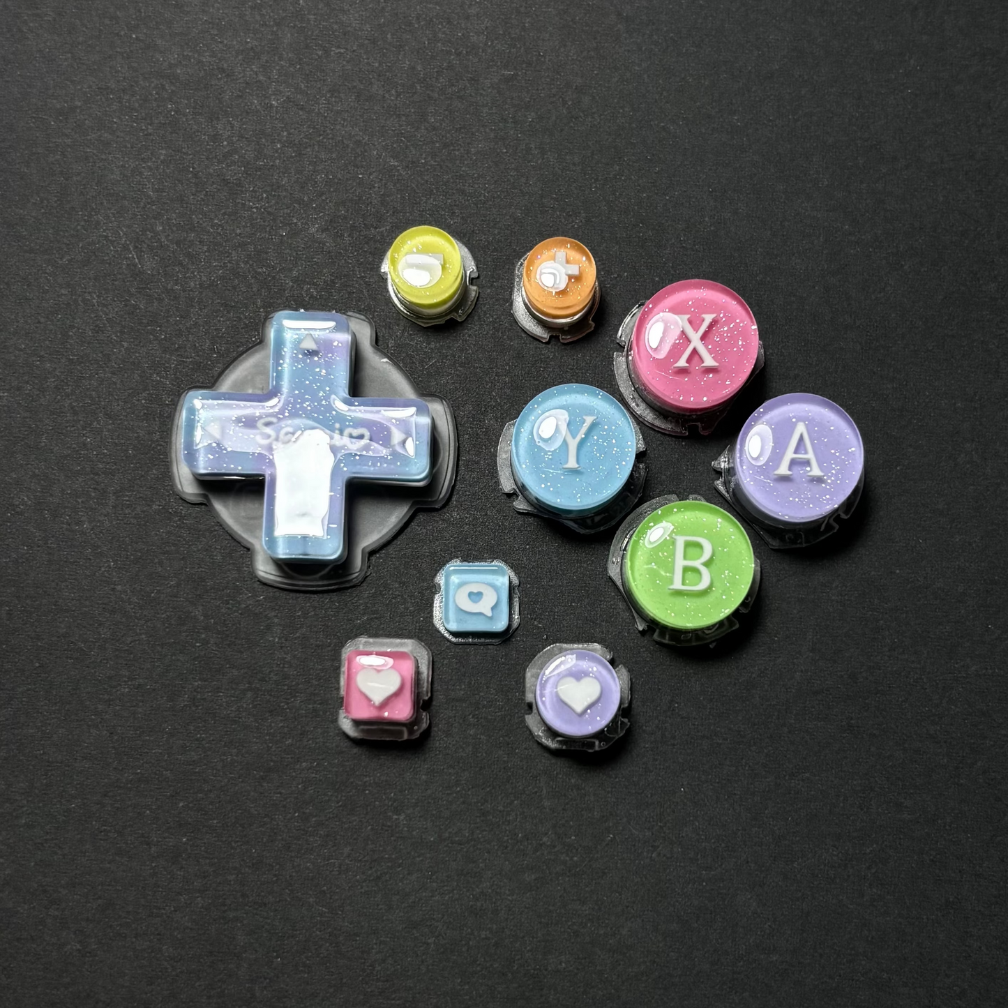 Rainbow Glitter Heart Buttons for Nintendo Switch 2 Pro Controller