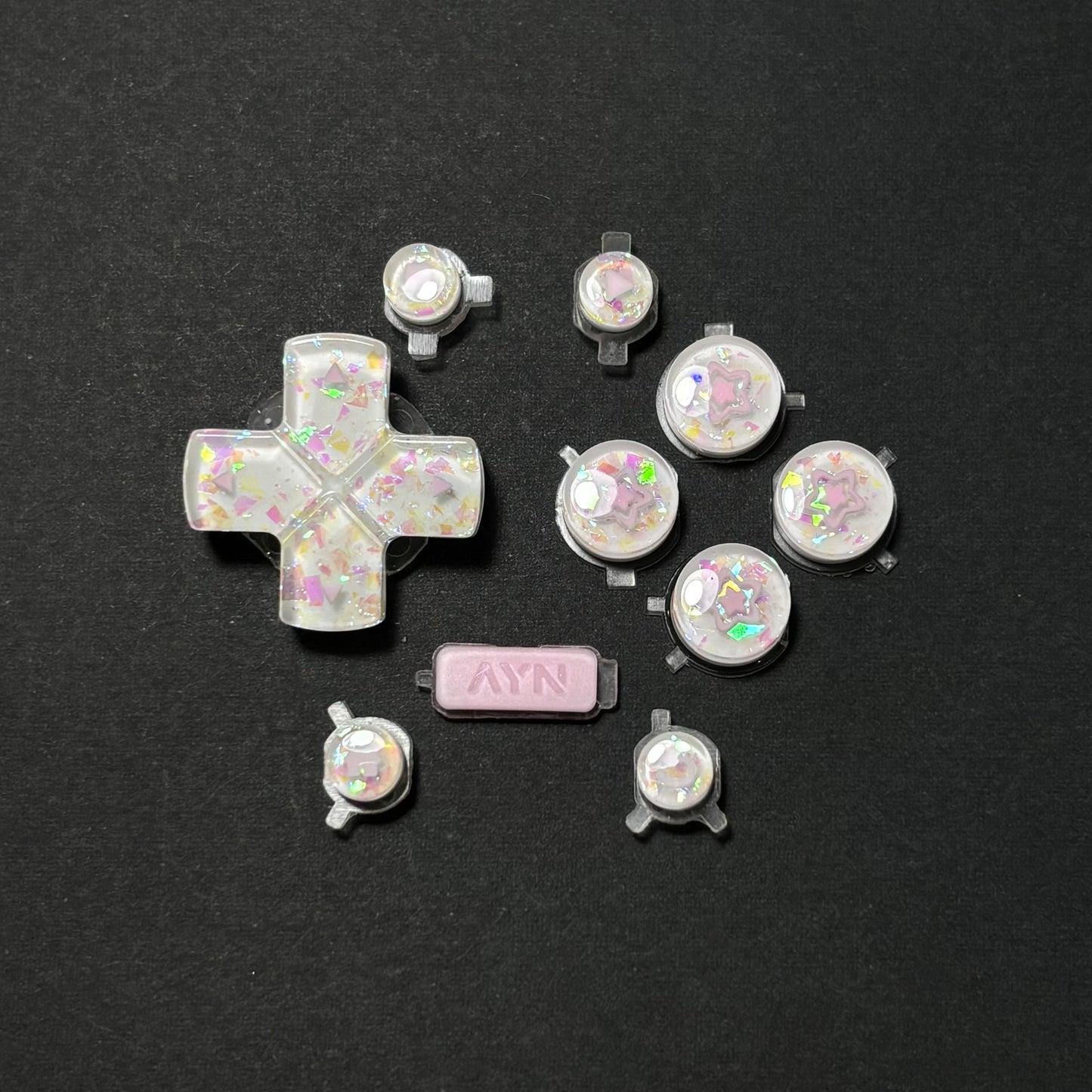 Pink Opal Star Buttons & Paw Thumbstick Caps for AYN Thor