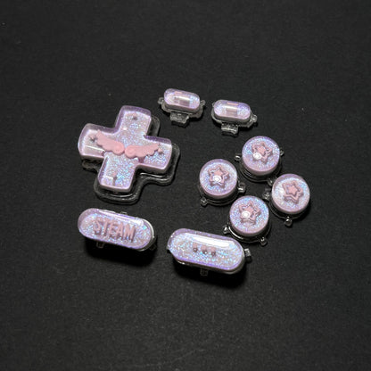 Pink & Purple Wing and Star Buttons with Blue Glitter for Steam Deck