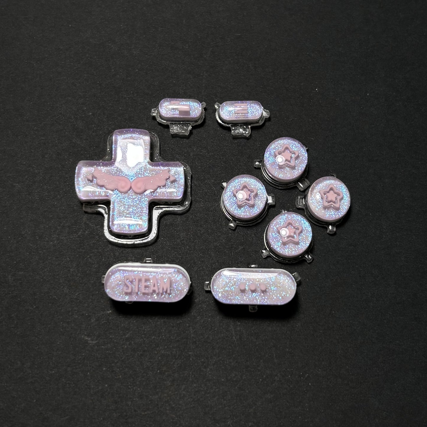 Pink & Purple Wing and Star Buttons with Blue Glitter for Steam Deck