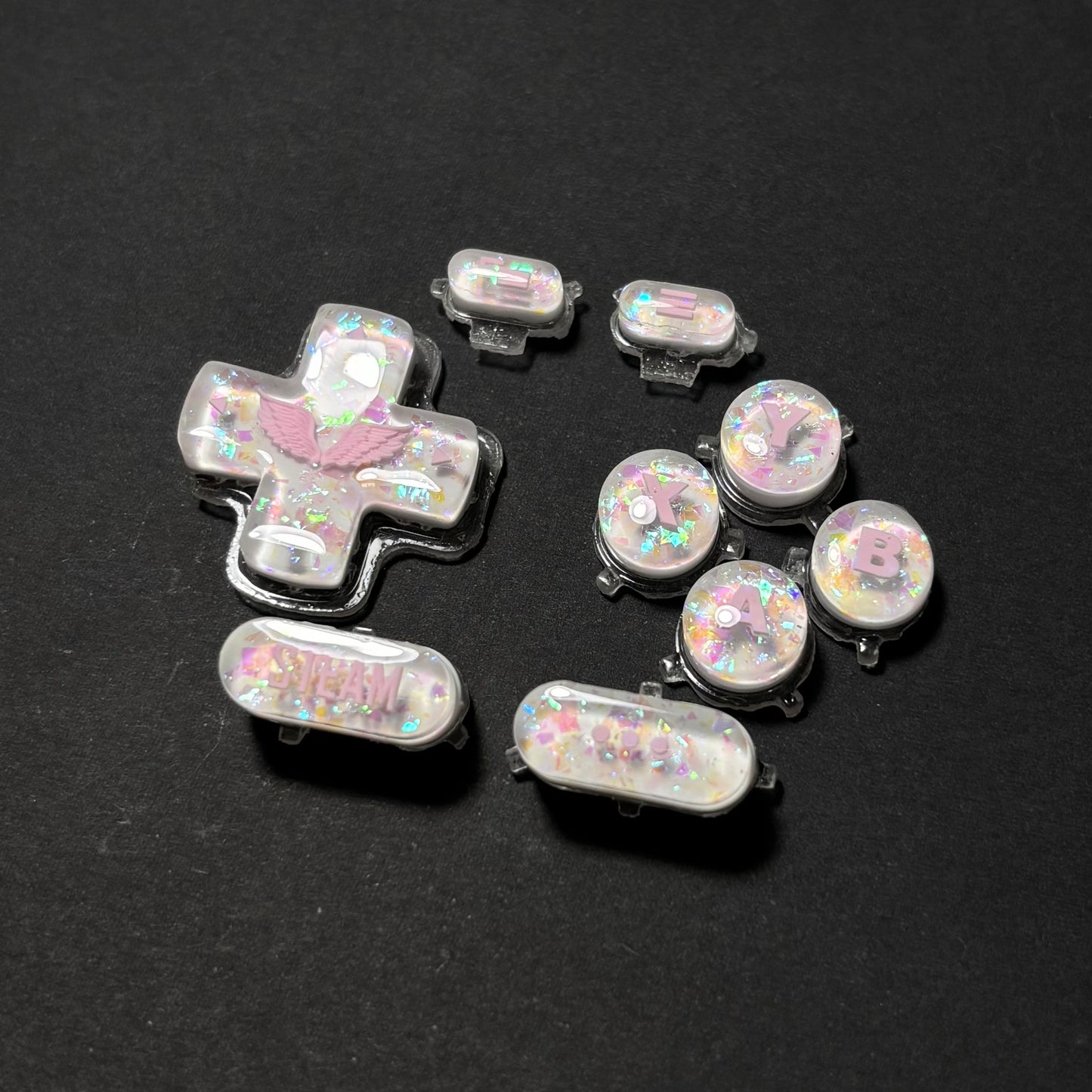 Milky White & Pink Opal Wing Buttons for Steam Deck