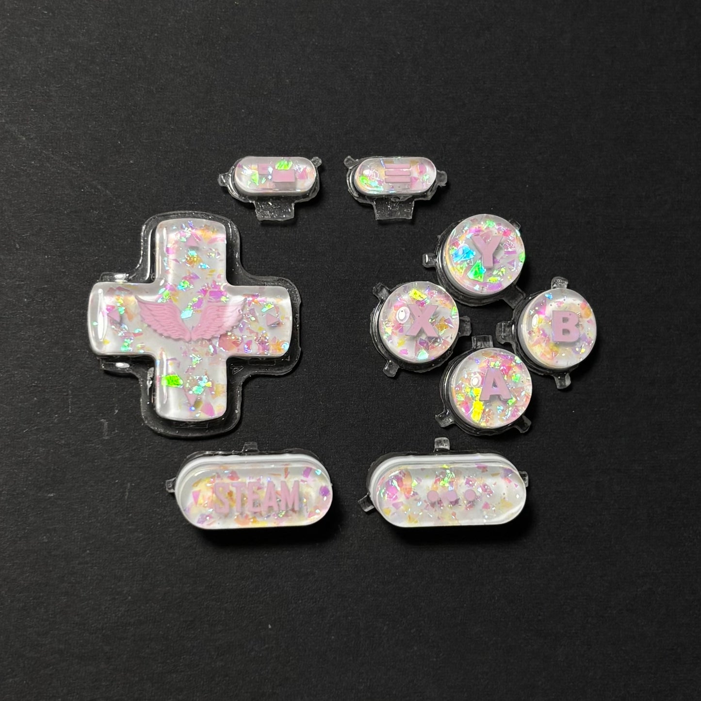Milky White & Pink Opal Wing Buttons for Steam Deck