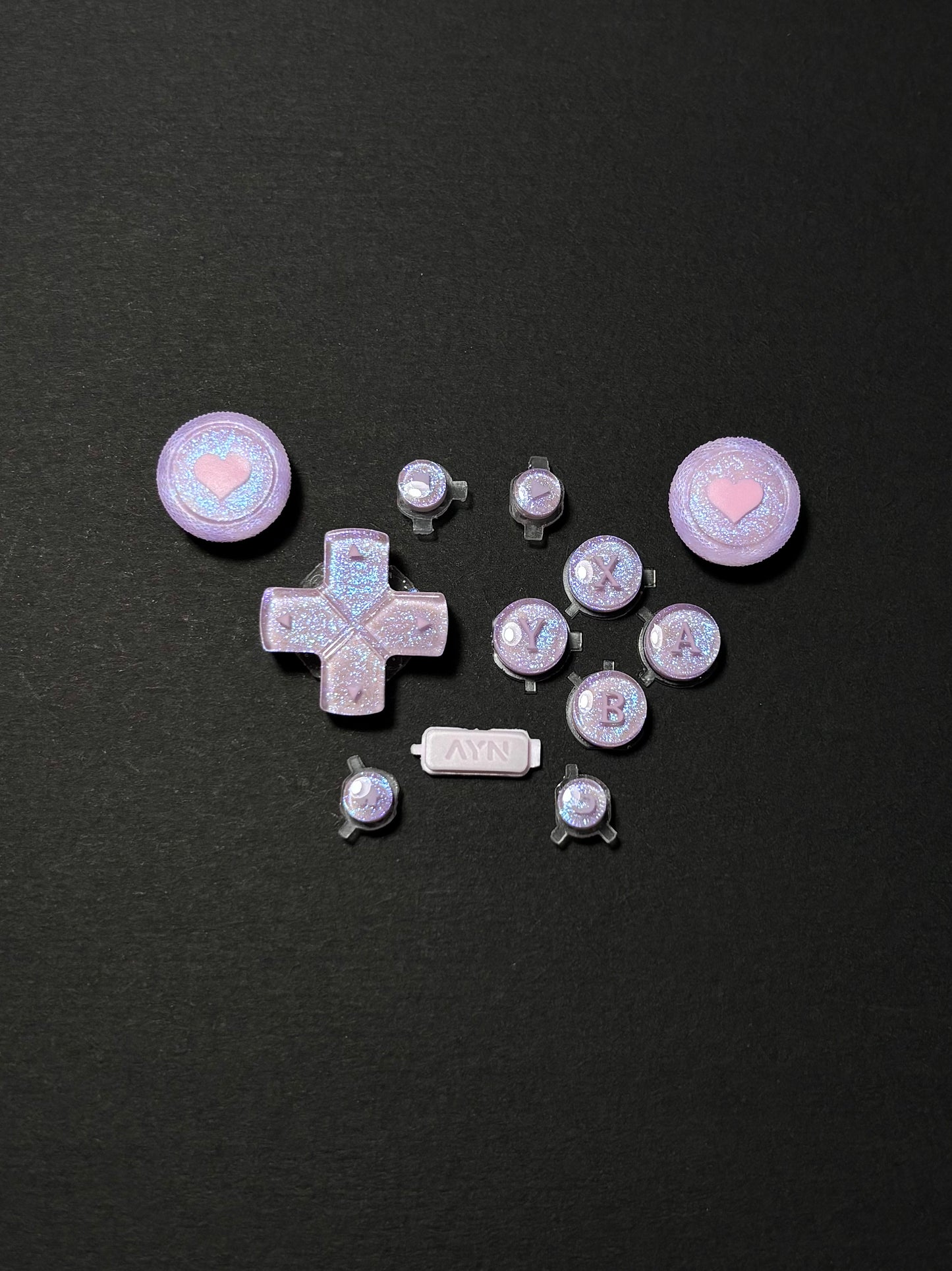 Lavender Dream Heart Buttons & Blue Sparkle Thumbstick Caps for AYN Thor