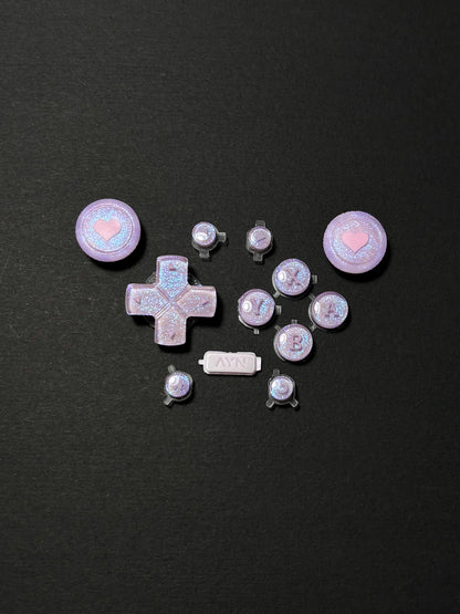 Lavender Dream Heart Buttons & Blue Sparkle Thumbstick Caps for AYN Thor